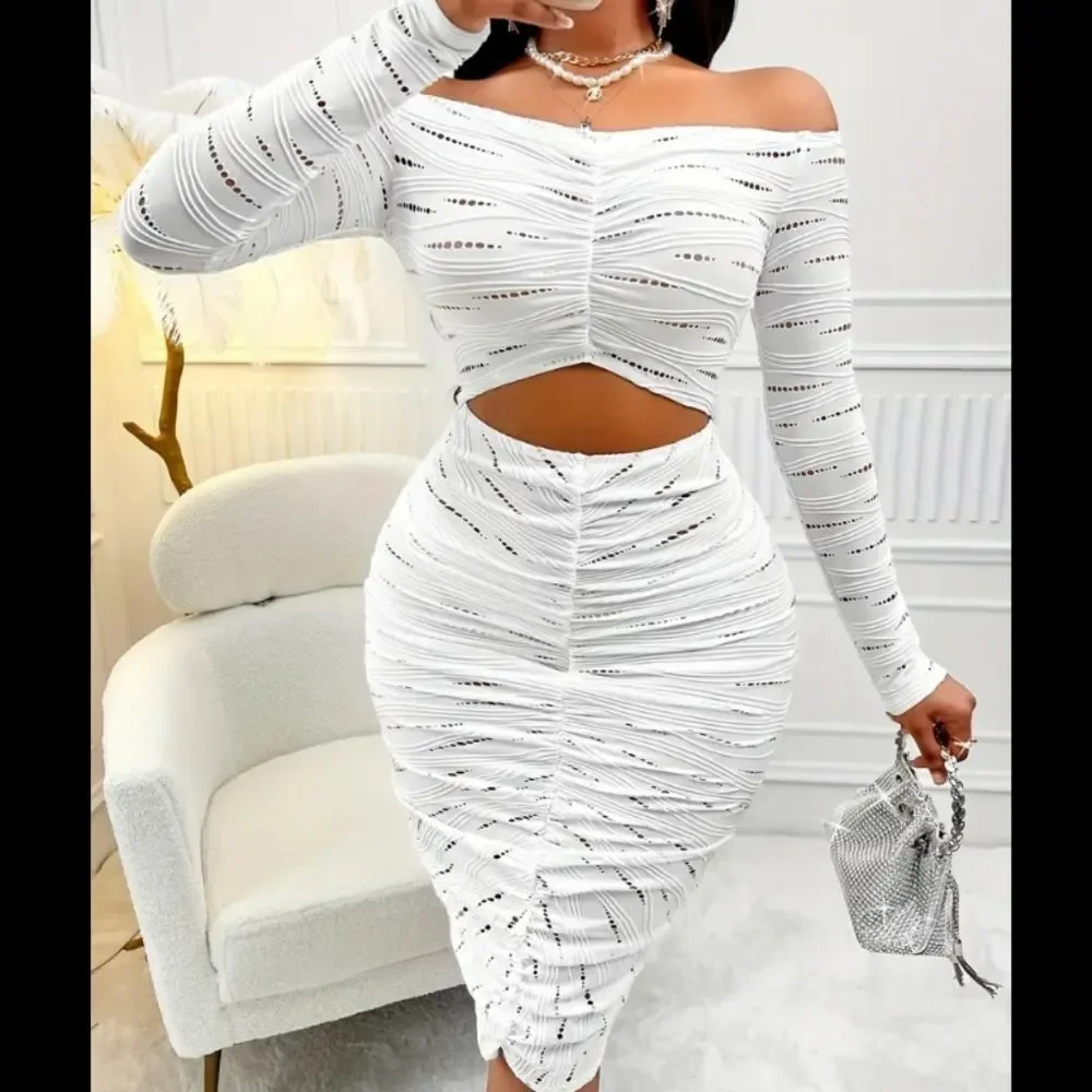 Elegant White Off-Shoulder Dress Sz Large